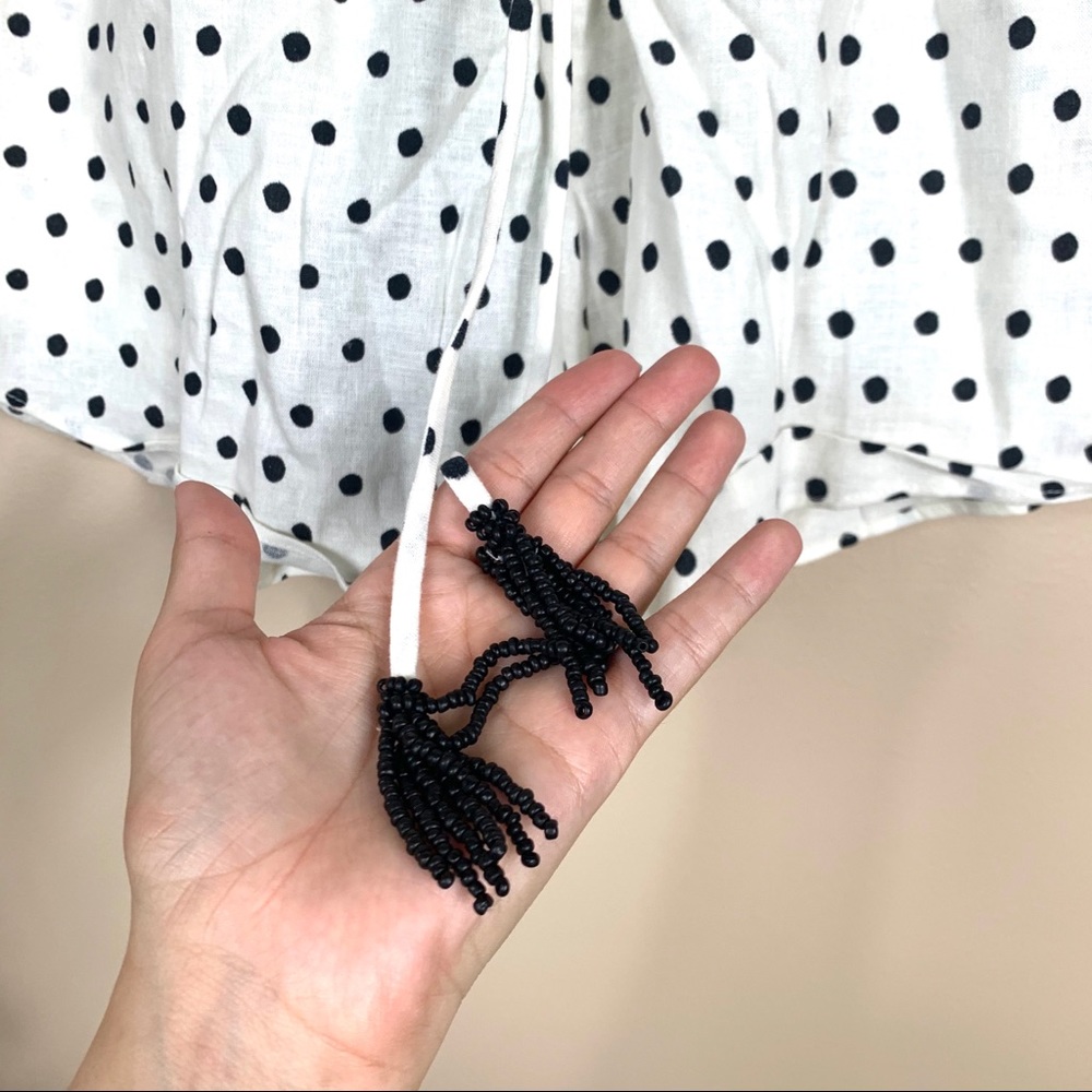 Farm Rio Onca Dot Linen Shorts With Beaded Tassels - Picture 2 of 4